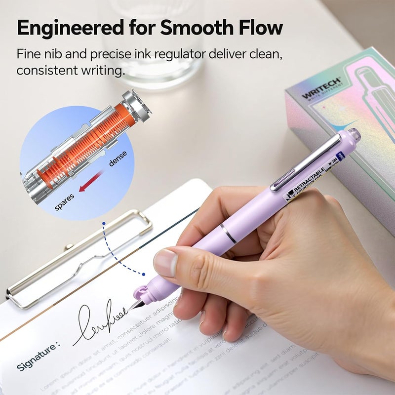 WRITECH Retractable Fountain Pen Set: Fine Nib Black Ink Premium Gift Box Includes 10 Cartridges, Perfect for Graduation Anniversaries Birthdays - Image 4